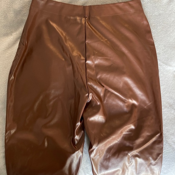 Leather Brown Split Leg Pants - Picture 5 of 7